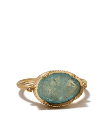 Brooke Gregson 14kt Yellow Gold Orbit Aquamarine And Diamond Ring In Blue