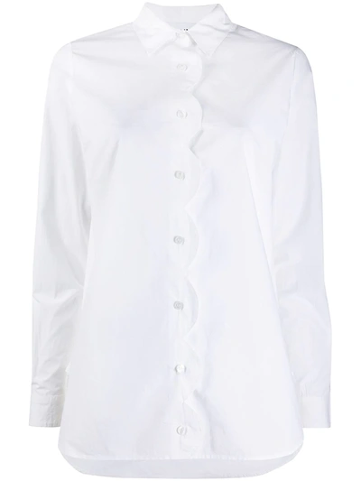 Ganni Scalloped Detail Longsleeved Shirt In White