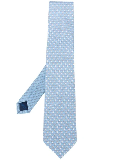 Ferragamo Weather Vane Printed Silk Tie In Blue