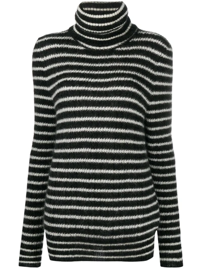 Saint Laurent Striped Knitted Jumper In Black