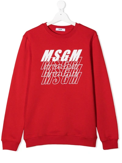 Msgm Teen Logo-print Cotton Sweatshirt In Red