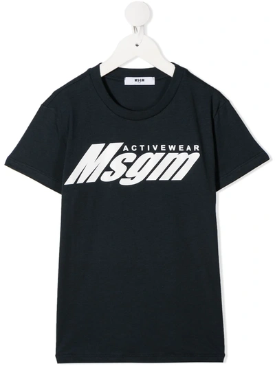 Msgm Kids' Logo-print T-shirt In Blue