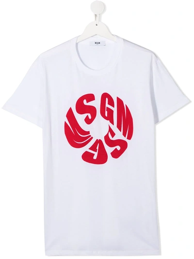 Msgm Kids' Logo-print Cotton T-shirt In Bianco