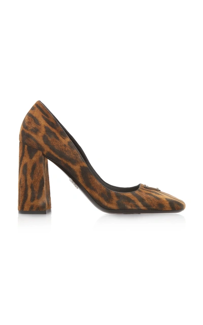 Prada Brown 95 Leopard Print Suede Pumps In Animal