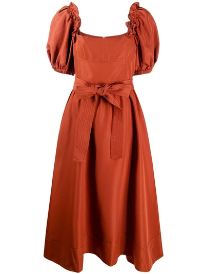 Self-portrait Taffeta Midi Dress Colour: Brown