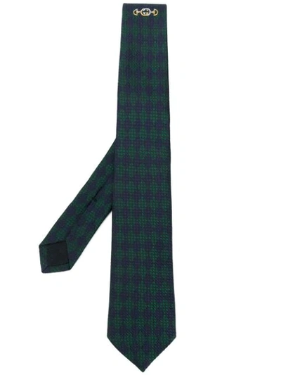 Gucci Interlocking G Checkered Necktie In Blue