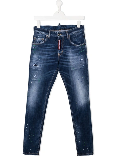 Dsquared2 Teen Distressed Skinny Jeans In Blu