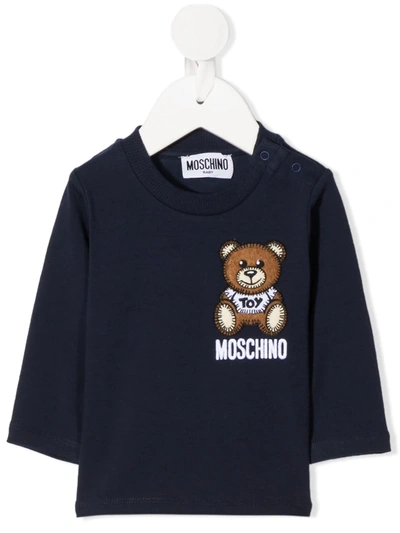 Moschino Babies' Teddy Bear Patch-embellished T-shirt In Blue