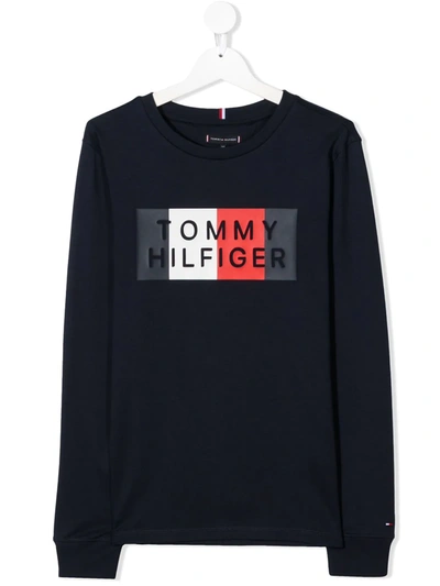 Tommy Hilfiger Junior Teen Logo Print Crewneck Sweatshirt In Blue