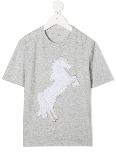 Stella Mccartney Kids' Horse Patch Crew-neck T-shirt In Grey