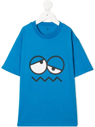 Stella Mccartney Kids' Emoji Face Crew-neck T-shirt In Blue
