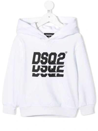 Dsquared2 Kids' Logo Print Cotton Sweatshirt Hoodie In White