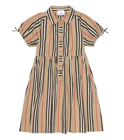 Burberry Kids' Josephine Icon Stripe Poplin Shirtdress In Beige