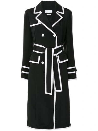 Thom Browne Tipped Crepe Belted Trench Coat Dress In Black