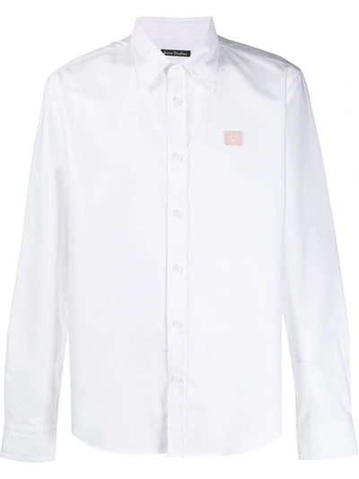 Acne Studios Face Patch Point Collar Shirt In White