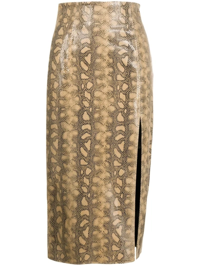 16arlington Fonda Snake Print Nappa Leather Midaxi Skirt In Brown