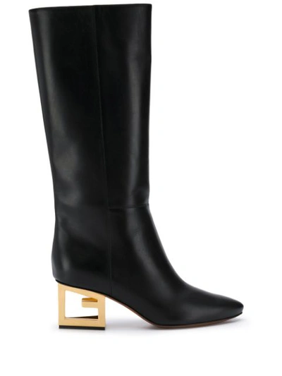 Givenchy Logo-heel Knee-length Boots In Black