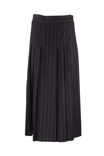 Brunello Cucinelli Trousers Comfort Virgin Wool Chalk Stripe Skirt-pants In Dark Grey