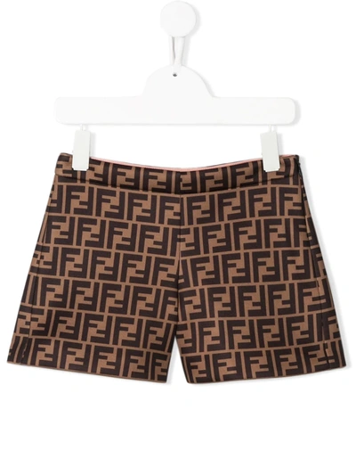 Fendi Kids' Brown Shorts With Ff Pattern
