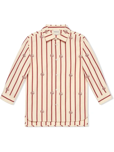 Gucci Kids' Striped Cotton Poplin Shirt In Off White,red