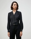 Lafayette 148 Plus-size Matte Silk Clementine Blouse In Black