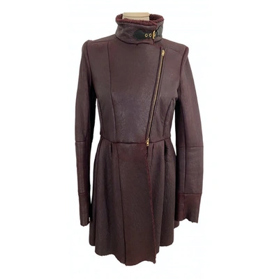 Pre-owned Miu Miu Leather Coat In Burgundy