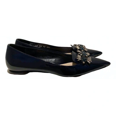 Pre-owned Dior Patent Leather Flats In Blue