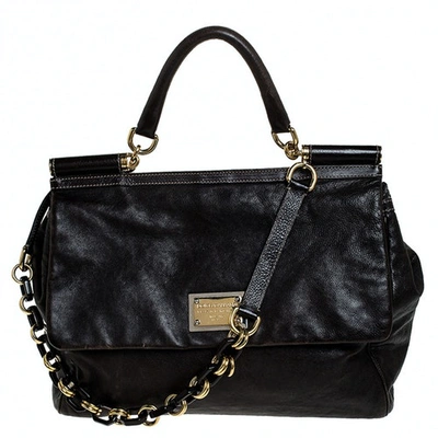 Pre-owned Dolce & Gabbana Sicily Brown Leather Handbag