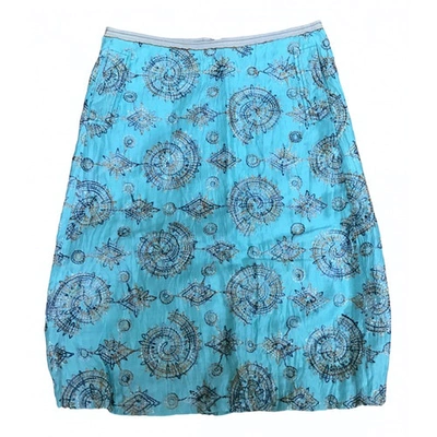 Pre-owned Schumacher Linen Mid-length Skirt In Turquoise