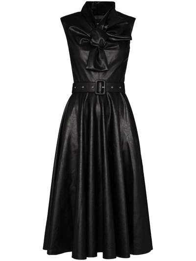 Anouki Faux Leather Midi Dress W/ Bow Detail In Black