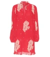 Ganni Ruffled Floral-print Plissé-georgette Mini Dress In Red