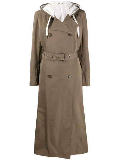 Brunello Cucinelli Hooded Belted Trench Coat In Brown