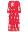 Ganni Tiered Floral-print Pleated-georgette Midi Dress In Red