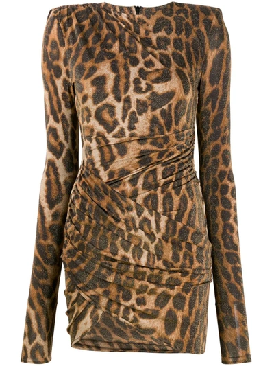 Alexandre Vauthier Leopard-print Ruched Jersey Mini Dress In Brown