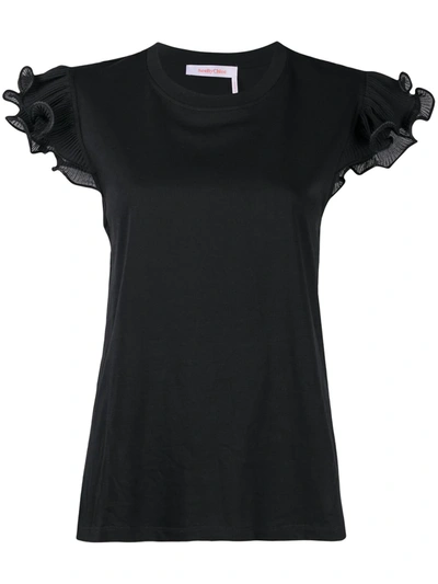See By Chloé Ruffle-trim Fitted T-shirt In Black