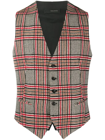 Tagliatore Checked Fitted Waistcoat In Black