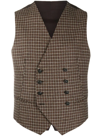 Tagliatore Checked Fitted Waistcoat In Brown