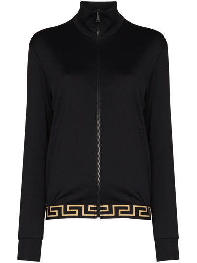 Versace Jacquard-trimmed Cotton-blend Jersey Track Jacket In Schwarz