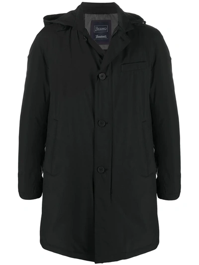 Herno Hooded Knee-length Padded Coat In Nero