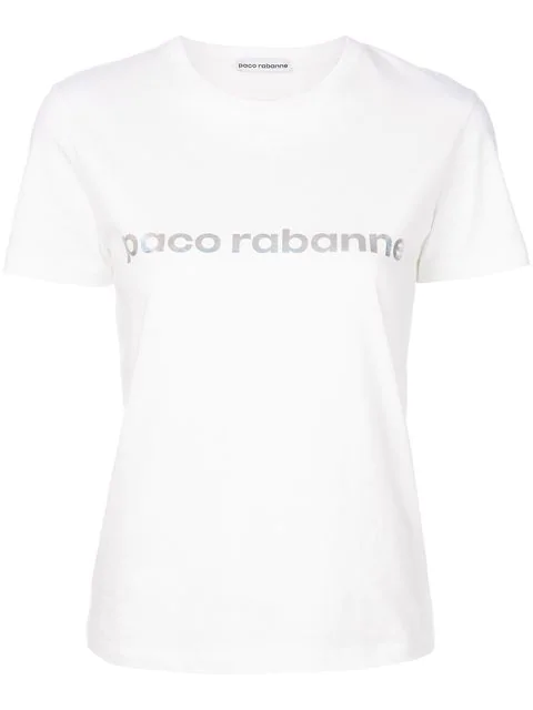 Paco Rabanne Logo Printed Cotton Jersey T-Shirt In White | ModeSens