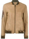 Mr & Mrs Italy Tattoo-style Print Leather Bomber In Martini Greenverde
