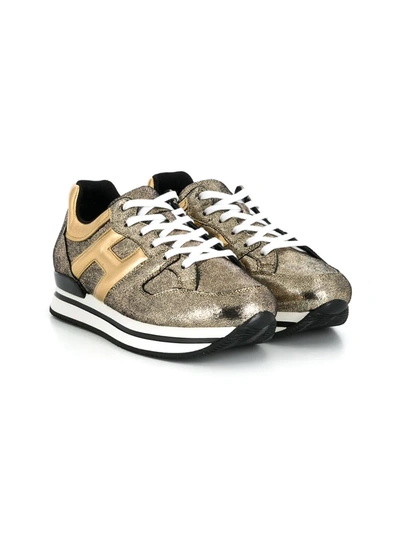 Hogan Teen H222 Metallic Striped-sole Sneakers In Gold