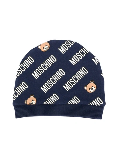 Moschino Babies' Teddy Bear-print Beanie Hat In Blue
