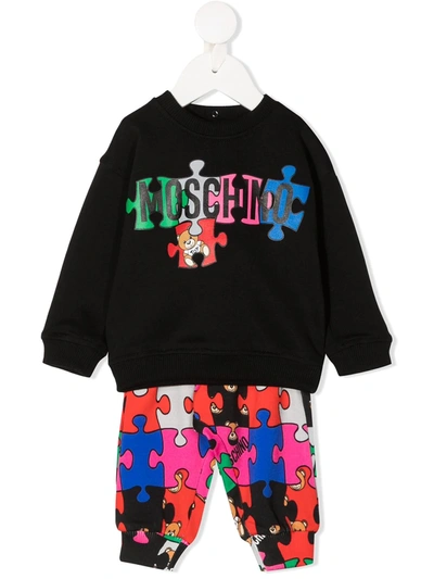 Moschino Babies' Puzzle-print Tracksuit Set In Black