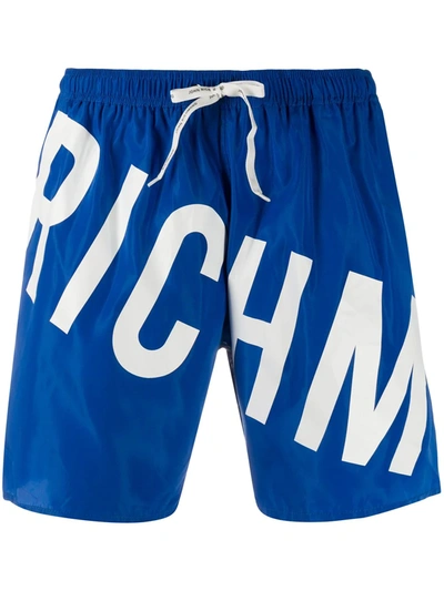John Richmond Bron Logo-print Swim Trunks In Blue