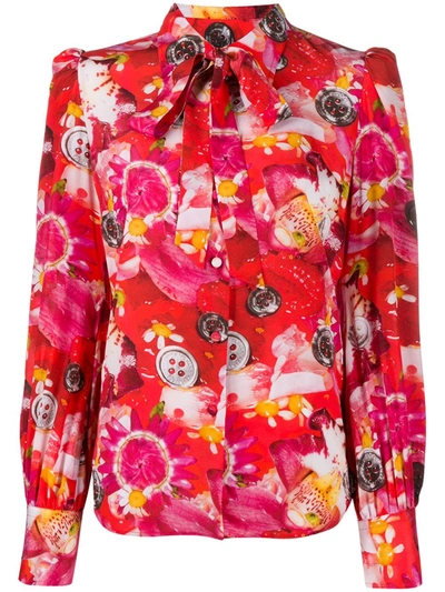 Marc Jacobs Tie Neck Floral Print Silk Blouse In Red