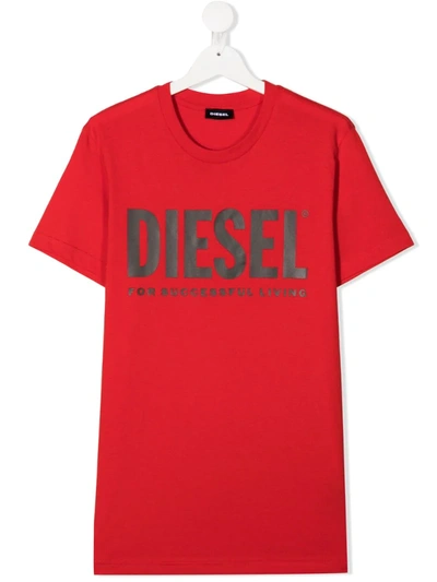 Diesel Teen Tjustlogo Cotton T-shirt In Red