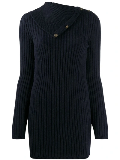 Saint Laurent 'role Colroule' Turtleneck Knit Dress In Blu