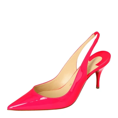 Pre-owned Christian Louboutin Pink Patent Leather Clare Pointed Toe Slingback Sandals Size 36.5