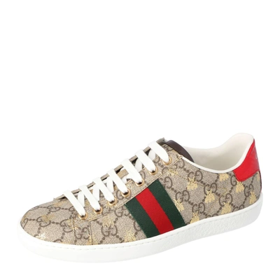 Pre-owned Gucci Brown/beige Gg Supreme Canvas Ace Bee Lace Up Sneakers Size 35